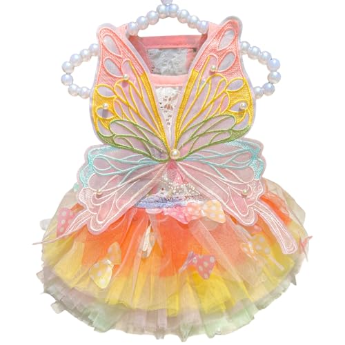 Nchdewui Hundekleid, Luxus Welpenrock, Hundekleidung Kleine Hunde, Regenbogen-Schmetterlings-Tutu-Rock, Haustier Geburtstagsparty Kostüm für Frühling Sommer (M) von Nchdewui