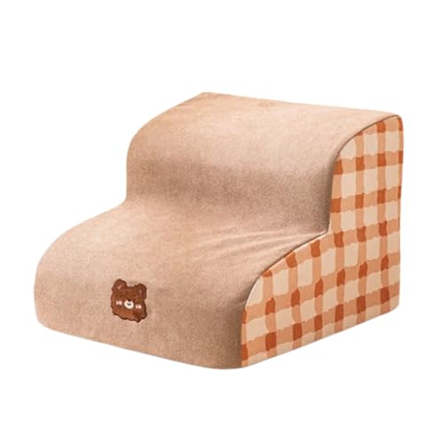 Nchdewui Hundetreppe für Kleine Hunde, Haustiertreppe Mit Plüschbezug, 2 Stufen Hundetreppe, Hunderampe Mit Abnehmbarem Bezug, Tragbar Haustiertreppe für Bett, Sofa (brown) von Nchdewui