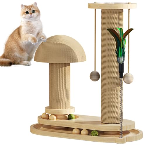 Nchdewui Interaktives 4-In-1-Katzenspielzeug, Kratzbaum Für Katzen Mit Feder, Sisalseil-Kratzbaum Mit Hängendem Ball, Grosse Interaktives Katzenspielzeug Holz Track Katen Ball Mit Feder (B) von Nchdewui