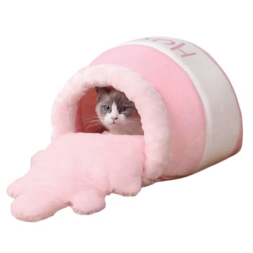 Nchdewui Katzenbetten Für Indoor-Katzen, Atzenhaus Mit Waschbaren Kissen, Halbgeschlossenes, Winterwarmes Haustiernest, Warmes Katzenhaus Für Drinnen Für Kätzchen Und Mittelgroße (pink) von Nchdewui