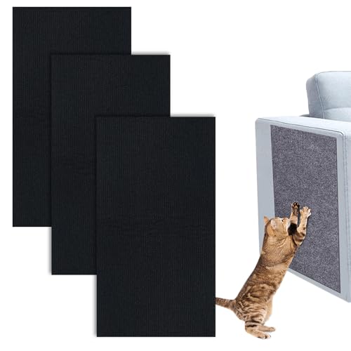 Nchdewui Kratzmatte Katze, Selbstklebend Kratzmatte Katze, Kratzschutz Sofa Katze, DIY Trimmbarer Teppich Matte Pad Katzenkratzbretter, 30 * 300cm(3 Pcs 30 * 100cm) (Black) von Nchdewui