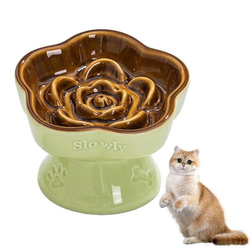 Nchdewui Slow Feeder Katze, Katzennapf Keramik, Anti Schling Napf Für Katzen Und Kleine Hunde, Einfach Zu Reinigen, Reduziert Verschlucken Und Überessen (Emerald Green with Caramel) von Nchdewui