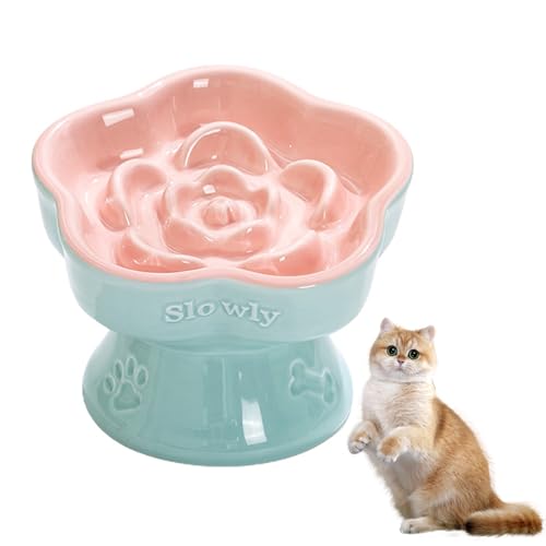 Nchdewui Slow Feeder Katze, Katzennapf Keramik, Anti Schling Napf Für Katzen Und Kleine Hunde, Einfach Zu Reinigen, Reduziert Verschlucken Und Überessen (Glacier blue with lotus pink) von Nchdewui