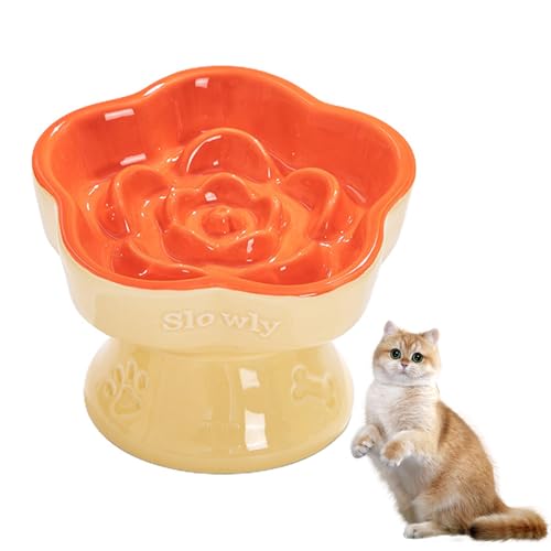 Nchdewui Slow Feeder Katze, Katzennapf Keramik, Anti Schling Napf Für Katzen Und Kleine Hunde, Einfach Zu Reinigen, Reduziert Verschlucken Und Überessen (Milk tea with orange) von Nchdewui