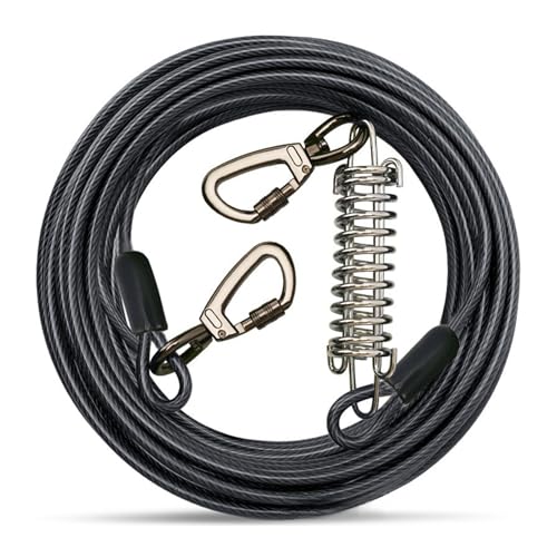 Nchdewui Tie Out Leinen Für Hunde, Hofleine Für Hunde, Tie Out Cables Hofleine Für Mittlere Bis Große Hunde, 9 M Leinen Mit Stoßdämpfender Feder Für Hof Und Camping (Black) von Nchdewui