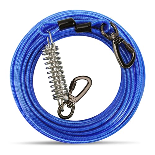 Nchdewui Tie Out Leinen Für Hunde, Hofleine Für Hunde, Tie Out Cables Hofleine Für Mittlere Bis Große Hunde, 9 M Leinen Mit Stoßdämpfender Feder Für Hof Und Camping (Blue) von Nchdewui