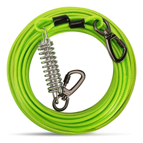 Nchdewui Tie Out Leinen Für Hunde, Hofleine Für Hunde, Tie Out Cables Hofleine Für Mittlere Bis Große Hunde, 9 M Leinen Mit Stoßdämpfender Feder Für Hof Und Camping (Green) von Nchdewui