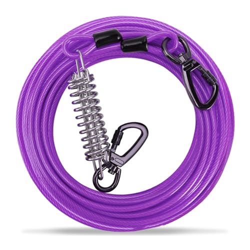 Nchdewui Tie Out Leinen Für Hunde, Hofleine Für Hunde, Tie Out Cables Hofleine Für Mittlere Bis Große Hunde, 9 M Leinen Mit Stoßdämpfender Feder Für Hof Und Camping (Purple) von Nchdewui