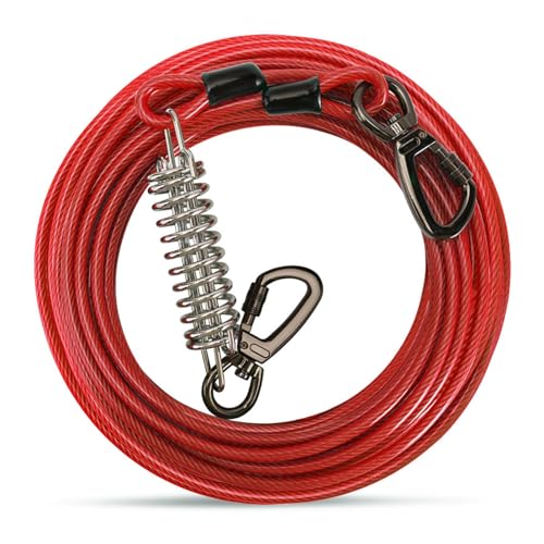 Nchdewui Tie Out Leinen Für Hunde, Hofleine Für Hunde, Tie Out Cables Hofleine Für Mittlere Bis Große Hunde, 9 M Leinen Mit Stoßdämpfender Feder Für Hof Und Camping (red) von Nchdewui