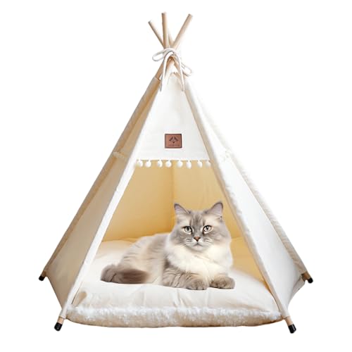 Nchdewui Tipi Zelt Fur Hunde Und Katzen, Pet Tipi Hunde-Katzenbett Mit Kissen, Hundezelt, Katzenzelt, Abnehmbar Waschbar, 50×50×60cm Hundehöhle Katzenzelt Und Haustierhäuser (A) von Nchdewui