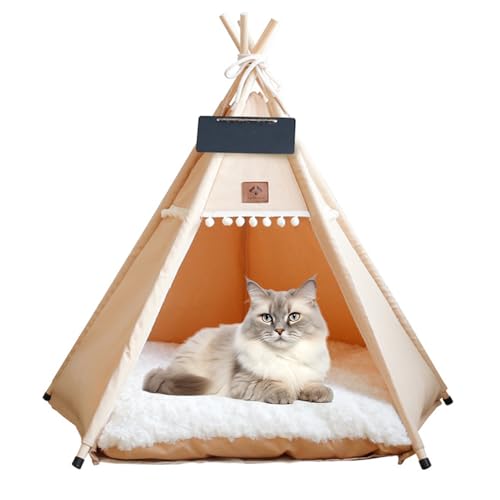 Nchdewui Tipi Zelt Fur Hunde Und Katzen, Pet Tipi Hunde-Katzenbett Mit Kissen, Hundezelt, Katzenzelt, Abnehmbar Waschbar, 50×50×60cm Hundehöhle Katzenzelt Und Haustierhäuser (B) von Nchdewui