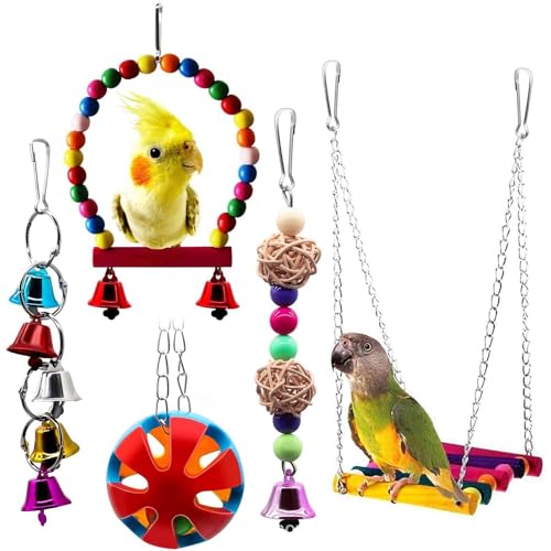 Nchdewui Vogelspielzeug, Vogelseilringschaukelsitzstangen, Sittichspielzeug, Papageienkäfigspielzeug Für Sittiche, Turteltauben, Finken Und Andere Kleine Vögel (5 pcs) von Nchdewui