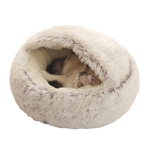 Ndier Flauschiges Katzenbett, rund, weiches Plüsch, Höhle mit Kapuze, Katzenbett, für den Winter, warm, Schlafkissen, rutschfest, maschinenwaschbar, für Katzen und Welpen von Ndier