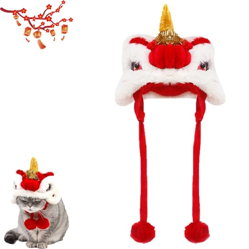 Year of Dragon Hund Katze Hut, Niedlicher Drache Cosplay Hut für Hunde Katzen, Chinesischer Stil Haustier Drache Kopfbedeckung, Chinesischer Löwe Hundekostüm, Verstellbarer Hund Drachen Hut für von NeaFp