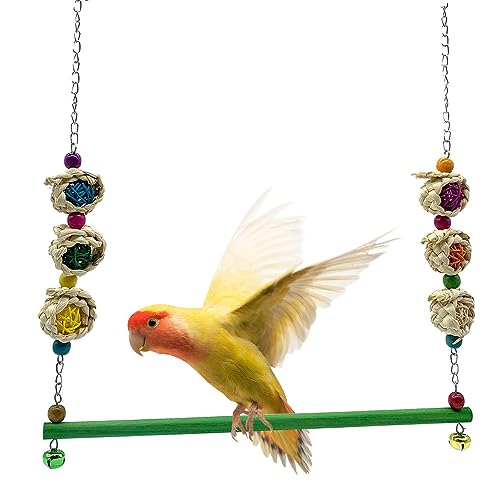 Vogelbarschständer,Hingable Bird Platform Swing Wooden Green Stand | Papageien-Kauspielzeugständer für Sittiche, Kakadus, Nymphensittiche, Turteltauben, Kanarienvögel, Vogelspielzeug Neamou von Neamou