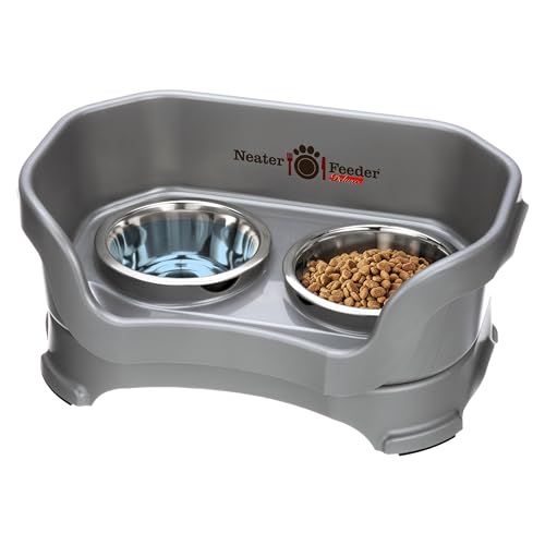 Neater Feeder – Deluxe-Modell – schmutzsichere Katzennäpfe (Katze, Gunmetal Grey), erhöht, kein Verschütten, rutschfest, erhöhter Futternapf aus Edelstahl von Neater Pet Brands