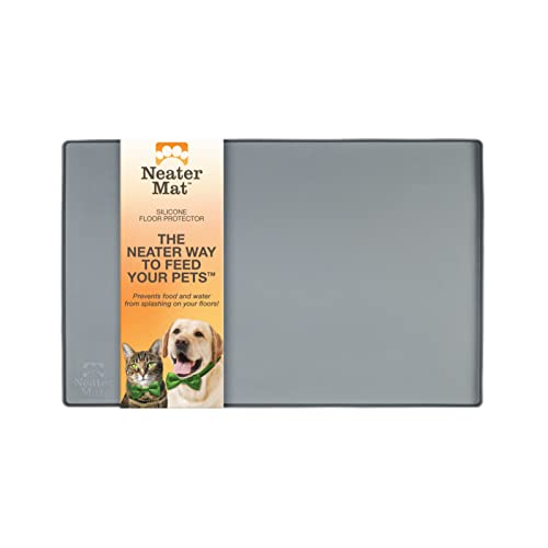 Neater Pet Brands Napfunterlage Hund und Katzen Wasserdicht - Silikon Katzen- und Hundenapf Unterlage - Futtermatte Hund und Katzen Schützt Böden vor Futter und Wasser (40,6 x 25,5 cm, Grau) von Neater Pet Brands