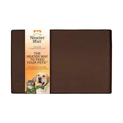 Neater Pet Brands Napfunterlage Hund und Katzen Wasserdicht - Silikon Katzen- und Hundenapf Unterlage - Futtermatte Hund und Katzen Schützt Böden vor Futter und Wasser (48,3 x 30,5 cm, Braun) von Neater Pet Brands