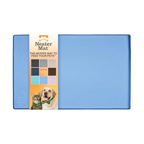 Neater Pet Brands Napfunterlage Hund und Katzen Wasserdicht - Silikon Katzen- und Hundenapf Unterlage - Futtermatte Hund und Katzen Schützt Böden vor Futter und Wasser (48,3 x 30,5 cm, Hellblau) von Neater Pet Brands