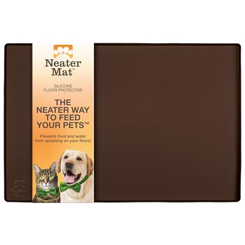 Neater Pet Brands Napfunterlage Hund und Katzen Wasserdicht - Silikon Katzen- und Hundenapf Unterlage - Futtermatte Hund und Katzen Schützt Böden vor Futter und Wasser (81,3 cm x 61 cm, Braun) von Neater Pet Brands