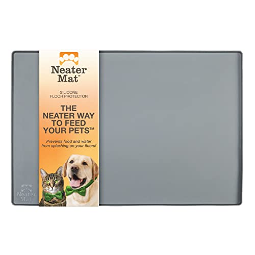 Neater Pet Brands Napfunterlage Hund und Katzen Wasserdicht - Silikon Katzen- und Hundenapf Unterlage - Futtermatte Hund und Katzen Schützt Böden vor Futter und Wasser (81,3 cm x 61 cm, Grau) von Neater Pet Brands