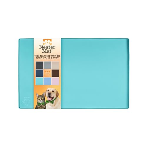 Neater Pet Brands Napfunterlage Hund und Katzen Wasserdicht - Silikon Katzen- und Hundenapf Unterlage - Futtermatte Hund und Katzen Schützt Böden vor Futter und Wasser (40,6 x 25,5 cm, Aquamarin) von Neater Pet Brands