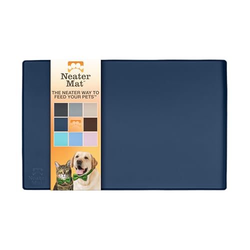 Neater Pet Brands Napfunterlage Hund und Katzen Wasserdicht - Silikon Katzen- und Hundenapf Unterlage - Futtermatte Hund und Katzen Schützt Böden vor Futter und Wasser (48,3 x 30,5 cm, Dunkelblau) von Neater Pet Brands