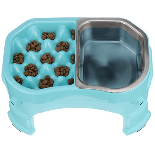 Neater Pet Brands Neater erhöhter Futternapf für Hunde – erhöhte und verstellbare Futterhöhe – (Double Diner/mit Metallnapf, Aquamarin) von Neater Pet Brands