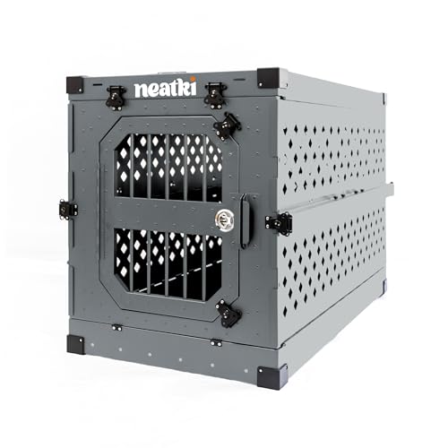 Neatki Faltbare robuste Hundekäfig: tragbare pulverbeschichtete Aluminiumkiste für mittelgroße Hunde (Grau, 86,4 cm) von Neatki