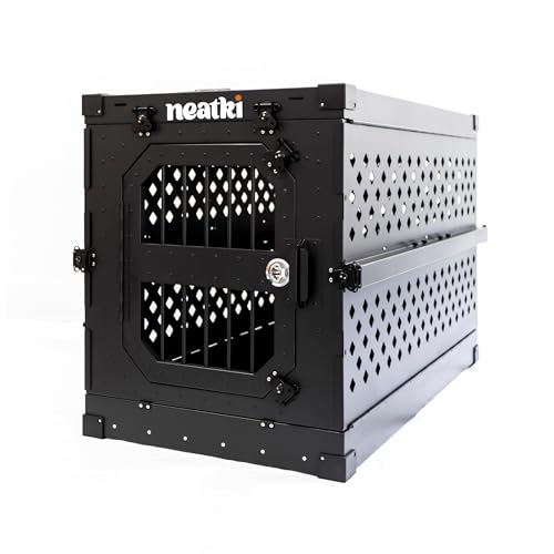 Neatki Faltbare robuste Hundekäfig: tragbare pulverbeschichtete Aluminiumkiste für mittelgroße Hunde (schwarz, 86,4 cm) von Neatki