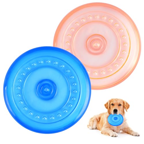 Necdeol 2 Stück Dog Flying Disc, 18.5 cm Hundefrisbee aus Natürlichem Kautschuk, Hunde Frisbee für Land und Wasser, Hunde Scheiben für Hundetraining, Fangen, Spielen (Blau + Orange) von Necdeol