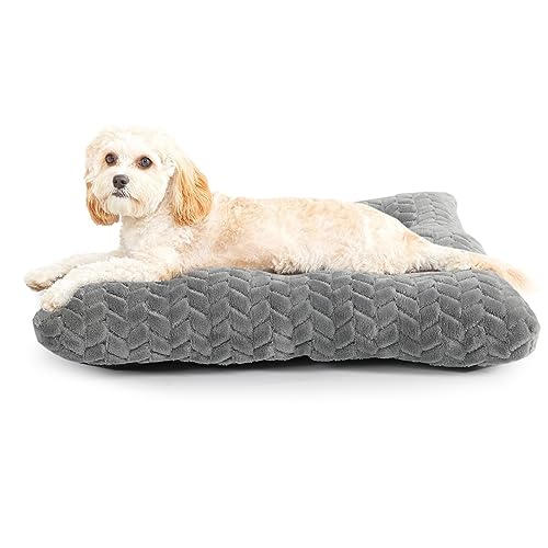 Hundekissen für Hundekäfige, Hundebett für kleine Hunde, waschbar, 61 cm, Hundematten zum Schlafen, bis zu 11,3 kg, weiches und flauschiges kleines Hundebett für Kiste, Reifen, bedruckt, Grau, Größe S von Necesitar