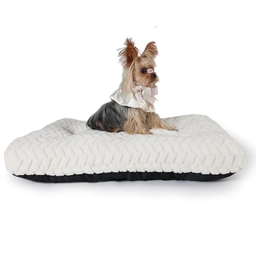 Hundekissen für Hundekäfige, Hundebett für kleine Hunde, waschbar, 61 cm, Hundematten zum Schlafen, bis zu 11,3 kg, weiches und flauschiges kleines Hundebett für Kisten, Reifen, Beige, S von Necesitar