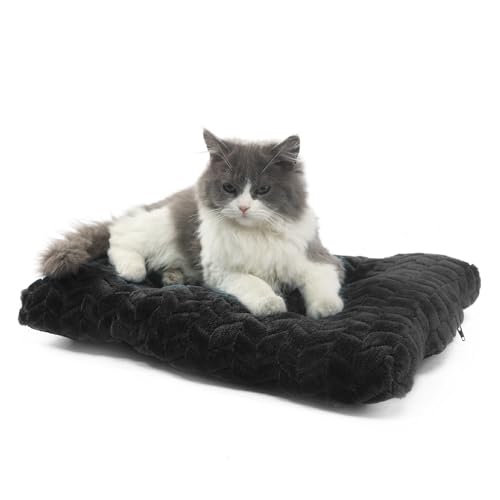 Katzenmatte, schwarzes Katzenbett für Indoor-Katzen, 45,7 cm, waschbar, bequemes Kissen, bis zu 4,5 kg, weiches und flauschiges kleines Hundebett für Kisten-Reifendruck von Necesitar