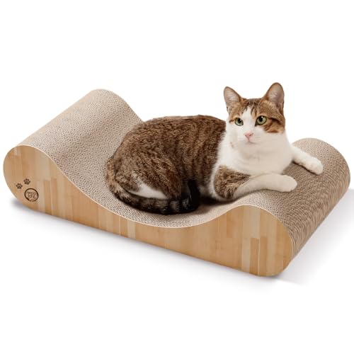 Necoichi Kratzbett aus Karton für Indoor-Katzen - Katzenkratzbrett, horizontale Katzenkratzpolster-Liege mit wendbarer Benutzerfreundlichkeit und zusätzlichem Komfort für Lounge, gebogen (58,4 cm von Necoichi