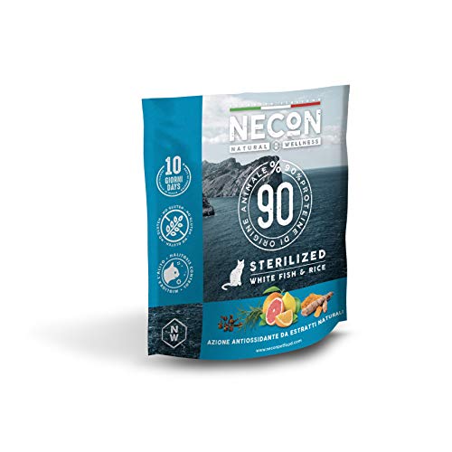 NECON PET FOOD Natural Wellness Weißer Fisch & Reis 400 g, Sterilisiertes Katzenfutter, Omega 3 reiche, körnige Kroketten, Super Premium Quality, Made in Italy, Glutenfrei von Necon Pet Food