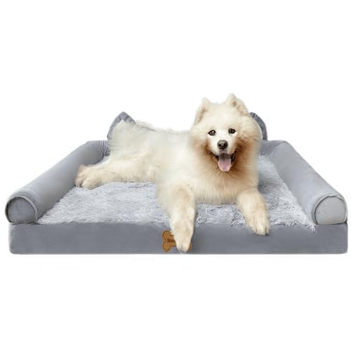 Hundebetten für extra große Hunde, Nackenrolle, Hundesofa mit wasserdichtem Futter und rutschfester Unterseite, orthopädisches Sofa, Hundebett mit abnehmbarem waschbarem Bezug, M/L/XL/XXL Hundecouch von Necrely