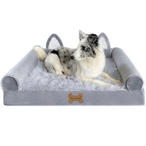 Hundebetten für extra große Hunde, Nackenrolle, Hundesofa mit wasserdichtem Futter und rutschfester Unterseite, orthopädisches Sofa, Hundebett mit abnehmbarem waschbarem Bezug, M/L Hundecouch Bett für von Necrely