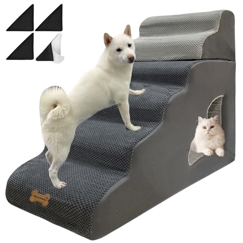 Hundetreppe für kleine Hunde bis zu 76,2 cm hohen Betten, 6-stufige Hunderampe für 45,7–91,4 cm Couchbett, Haustiertreppe für kleine, alte mittelgroße und große Hunde und Katzen, rutschfeste, von Necrely