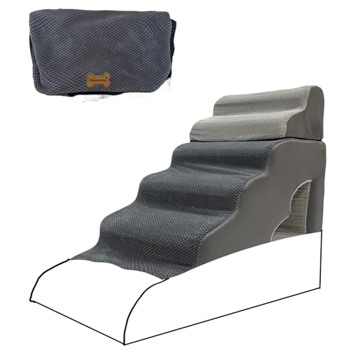 Pet Steps Abdeckung für kleine Hunde und Katzen, tragbare Schaumstoff-Hunderampe, Treppe für Couch, Sofa und Hochbettklettern, Grau, 6 Stufen, 99,8 cm L x 40,1 cm B x 76,2 cm H (nur Bezug) von Necrely