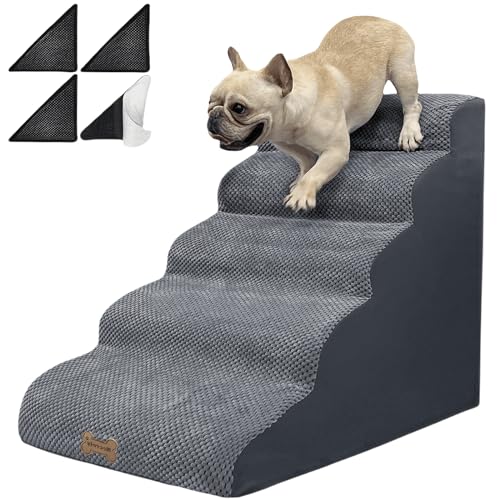 Hundetreppe zu hohen Betten, 5-stufige kleine große Hundetreppe für Couch/Bett, Hundetreppe für kleine Hunde und Katzen, Hundetreppe Klettern zum Bett, rutschfeste ausgewogene Hunderampe Indoor Step, von Necrely