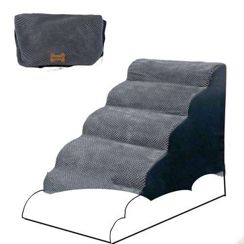 Pet Steps Abdeckung für kleine Hunde und Katzen, tragbare Schaumstoff-Hunderampe, Treppe für Couch, Sofa und Hochbettklettern, Grau, 5-stufig, 84,1 cm L x 40,1 cm B x 58,2 cm H (nur Abdeckung) von Necrely