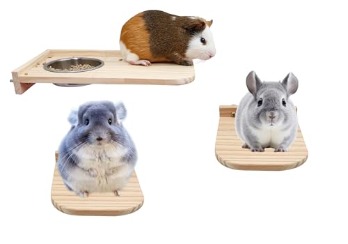 Chinchilla-Plattform-Set, 3-teiliges Hamsterkäfig-Plattform aus Holz mit Futternapf, Sitzstange für kleine Tiere, Käfigzubehör für Hamster, Ratten, Chinchilla, Eichhörnchen, Rennmäuse, Vögel, von Neeenn