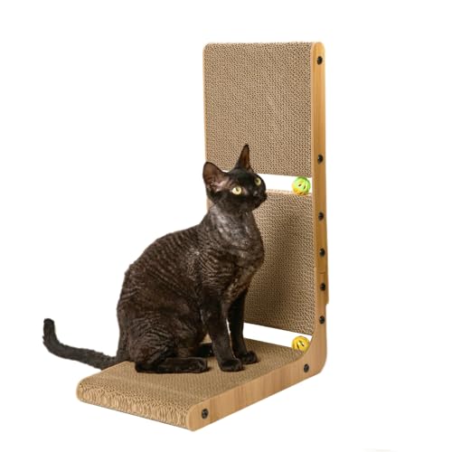 Nekosan Kratzbrett Katze, L Förmige Kratzpappe für Katzen, Katzen Kratzmöbel mit Ballspielzeug, Kratzsäule für Wand und Ecke, Groß von Nekosan