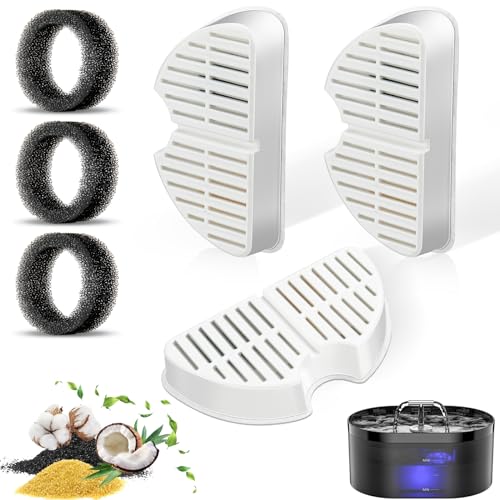 Cat Fountain Filter, 3 Pieces Filters + 3 Pieces Foam Filters for Cat Drinking Fountain, Filtering Hair (Sponge), Triple Filtration (Filter) Filtres de von Nenozi