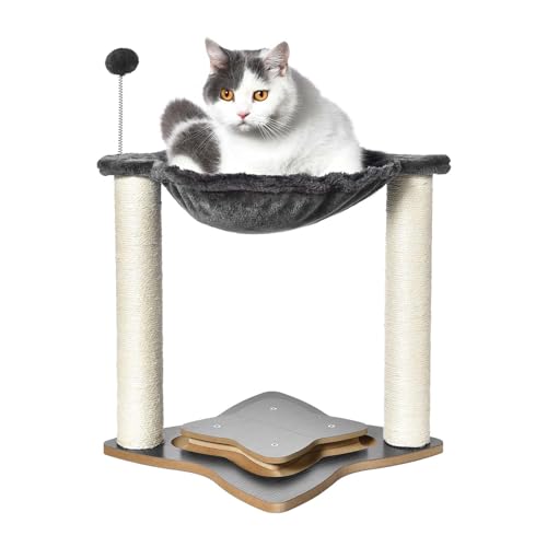 NeoCloud Cat Scratching Post with Cat Hammock Cat Tree Cat Bed with Interactive Track Ball, Dark Grey von NeoCloud