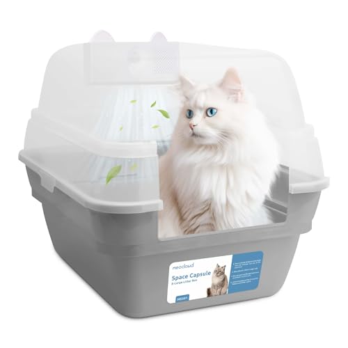 NeoCloud Odor Control Cat Litter Tray Jumbo Hooded Cat Litter Box with Odor Eliminator Large Litter Tray with Deodorizer Odor Removal Cat Litter Tray, Grey von NeoCloud