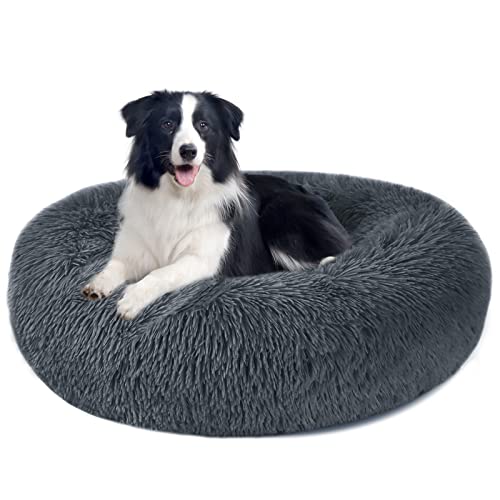 Hundebett Katzenbett Flauschig Rund aus Plüsch - Donut Kuscheliges Hundekissen Hundekorb Waschbar M/L/XL/XXL/3XL für Mittelgroße und Große Hunde, Katzen und Andere Haustiere (3XL-100cm, Dunkelgrau) von Nepfaivy