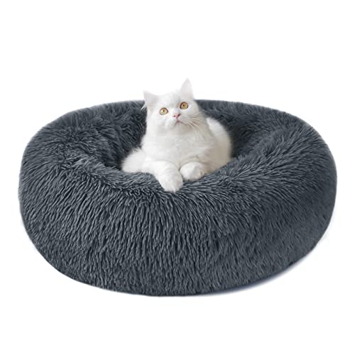 Hundebett Katzenbett Flauschig Rund aus Plüsch - Donut Kuscheliges Hundekissen Hundekorb Waschbar S/M/L/XL/XXL für Kleine, Mittelgroße und Große Hunde, Katzen und Andere Haustiere (S-40cm, Hellgrau) von Nepfaivy