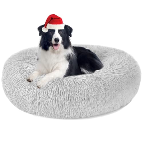 Hundebett Katzenbett Flauschig Rund aus Plüsch - Donut Kuscheliges Hundekissen Hundekorb Waschbar S/M/L/XL/XXL für Kleine, Mittelgroße und Große Hunde, Katzen und Andere Haustiere (XL-70cm, Hellgrau) von Nepfaivy